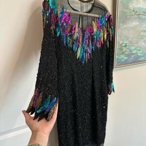 Vintage 100% silk beaded Erica Louis Formal Dress